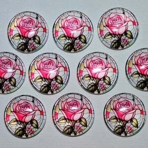 PiNK ROSES MAGNET Set of Ten One Inch Round Glass Dome **ALL SaME DeSIGN** Birthday Mom Friend Relative Thanks RoSE LoVER
