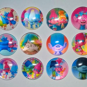 TROLLS CARTOON Magnet Set of 12 One Inch Round Glass Dome