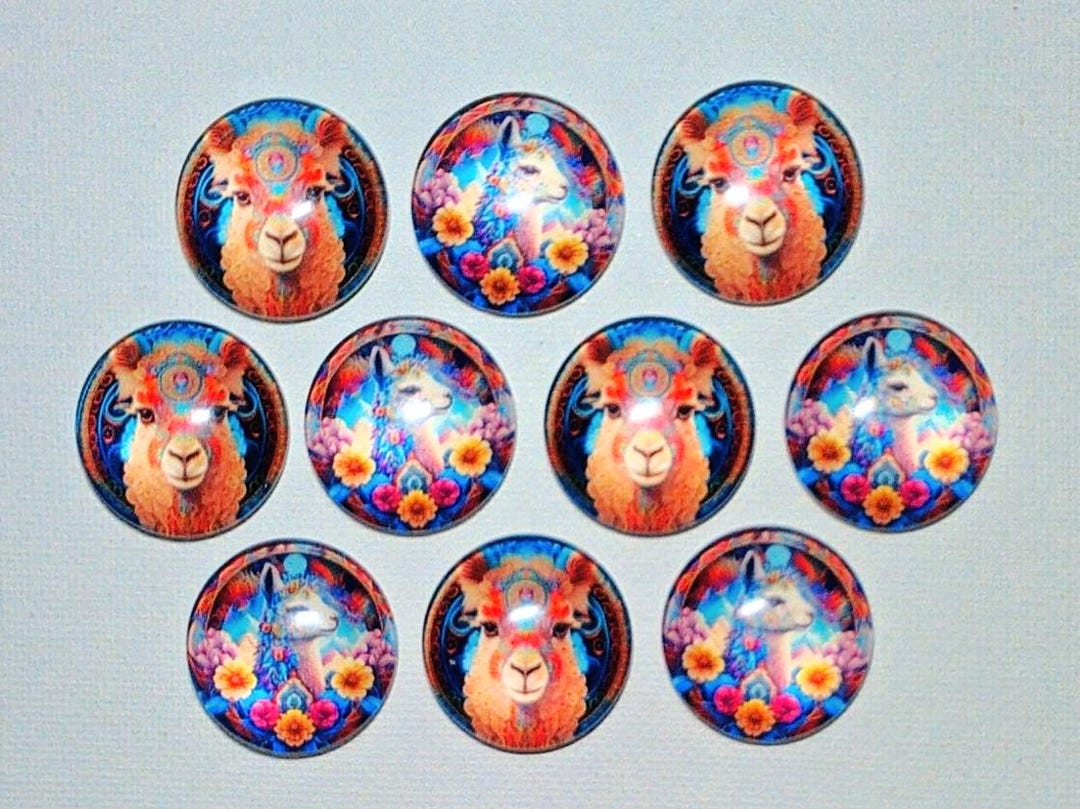 LLAMA Magnets Set of 10 One Inch Round Glass Dome *five of Each Design ...