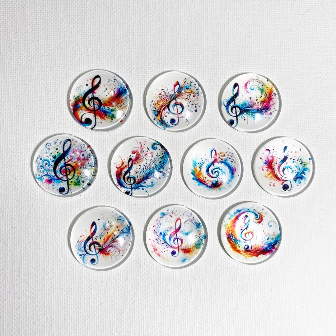 MUSIC Soft Watercolor Art MAGNET Set of 10 One Inch Round Glass Dome ...