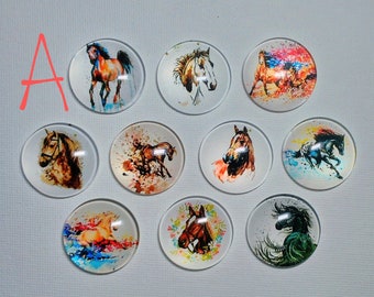 HORSES MAGNET SET of Ten 1" Round Glass Dome *Choose Set A or B* HoRsE LoVeR Birthday Mom Grandma Relative Friend Thanks Hang the Artwork!