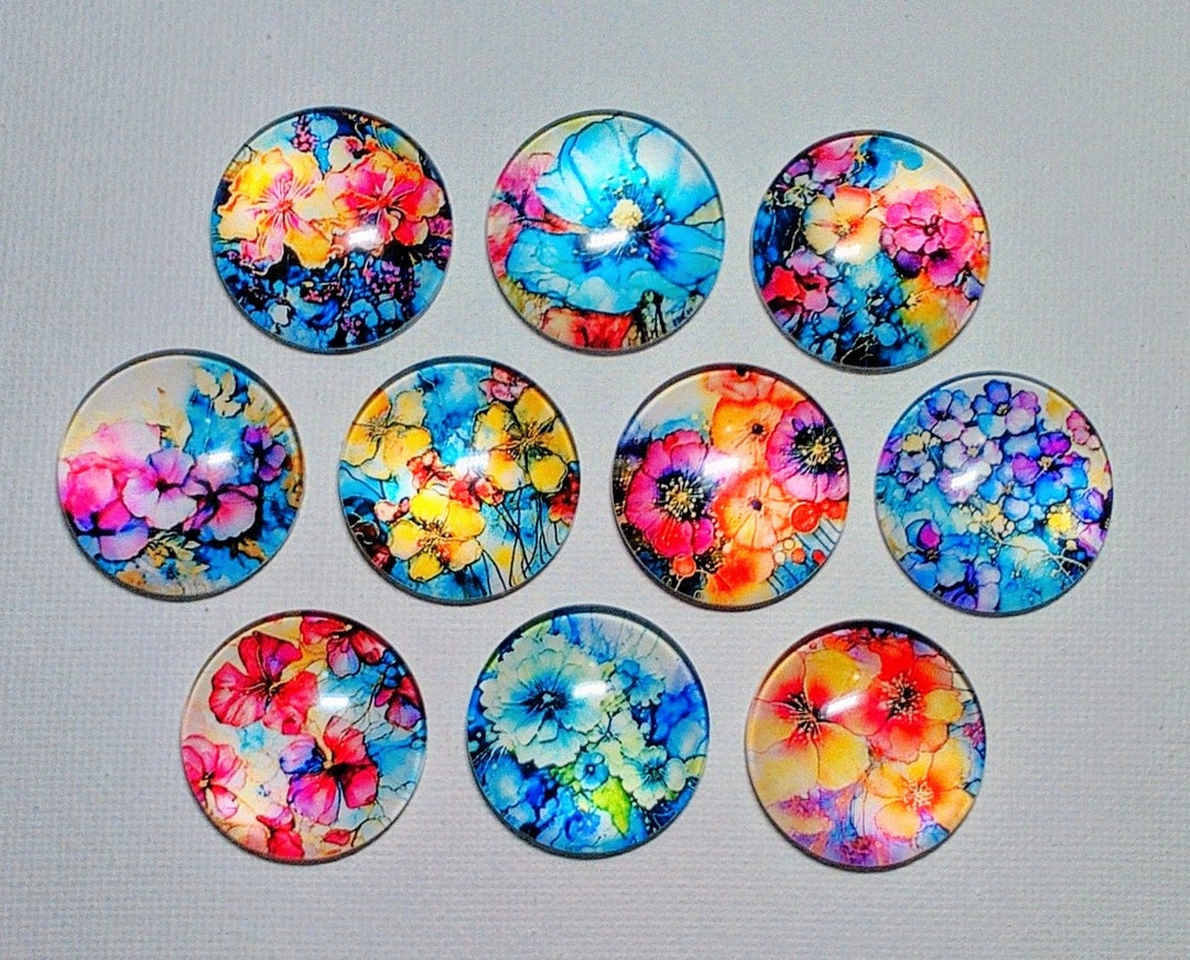 FLORAL Magnet Set of 10 One Inch Round Glass Dome - Etsy