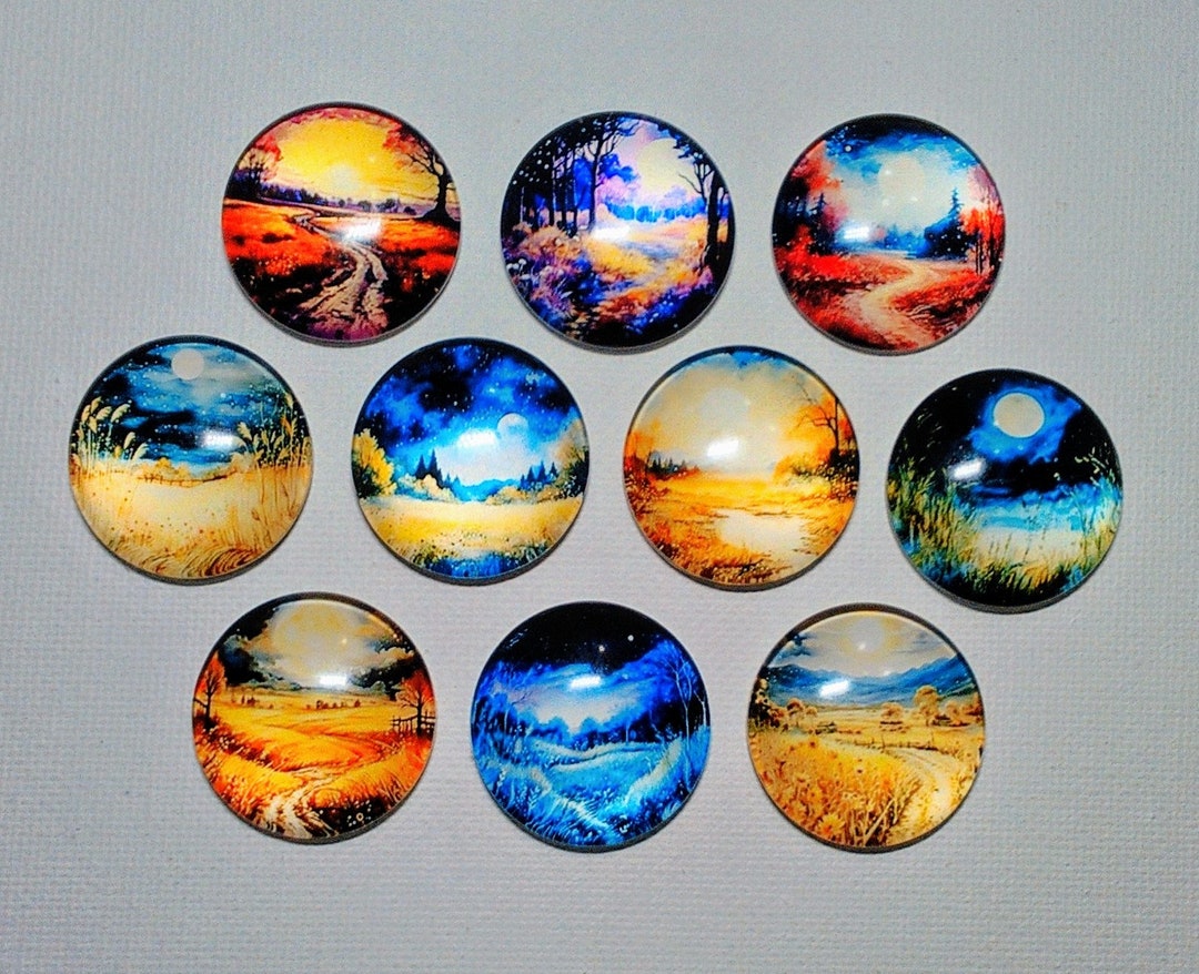 SCENERY LANDSCAPE Magnets Set of 10 One Inch Round Glass Dome *deep ...