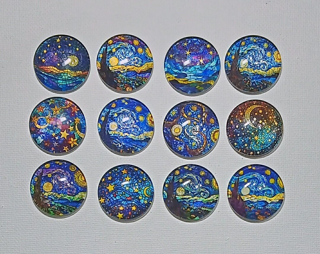 FANTASY CELESTIAL MOON Stars Magnet Set of 12 One Inch Round Glass Dome ...