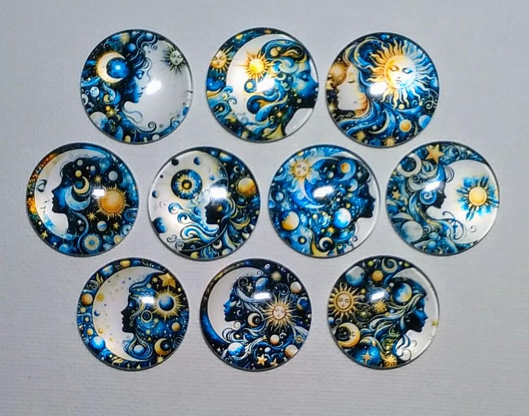 MOON FACE CELESTIAL Magnet Set of 10 One Inch Round Glass Dome *sun ...
