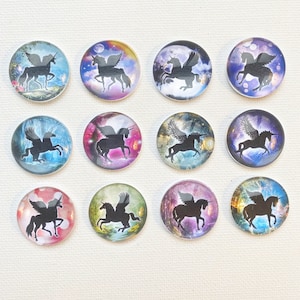 UNICORNS MAGNET Set of 12 One Inch Round Glass Dome Birthday Mom Relative Friend Unicorn Lover Gift
