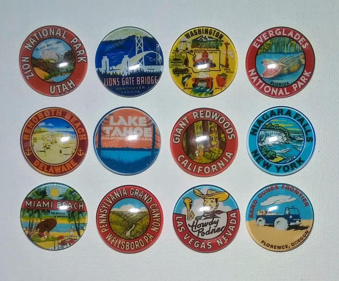 Vintage TRAVEL Souvenir Magnets Set of 12 One Inch Round Glass Dome - Etsy