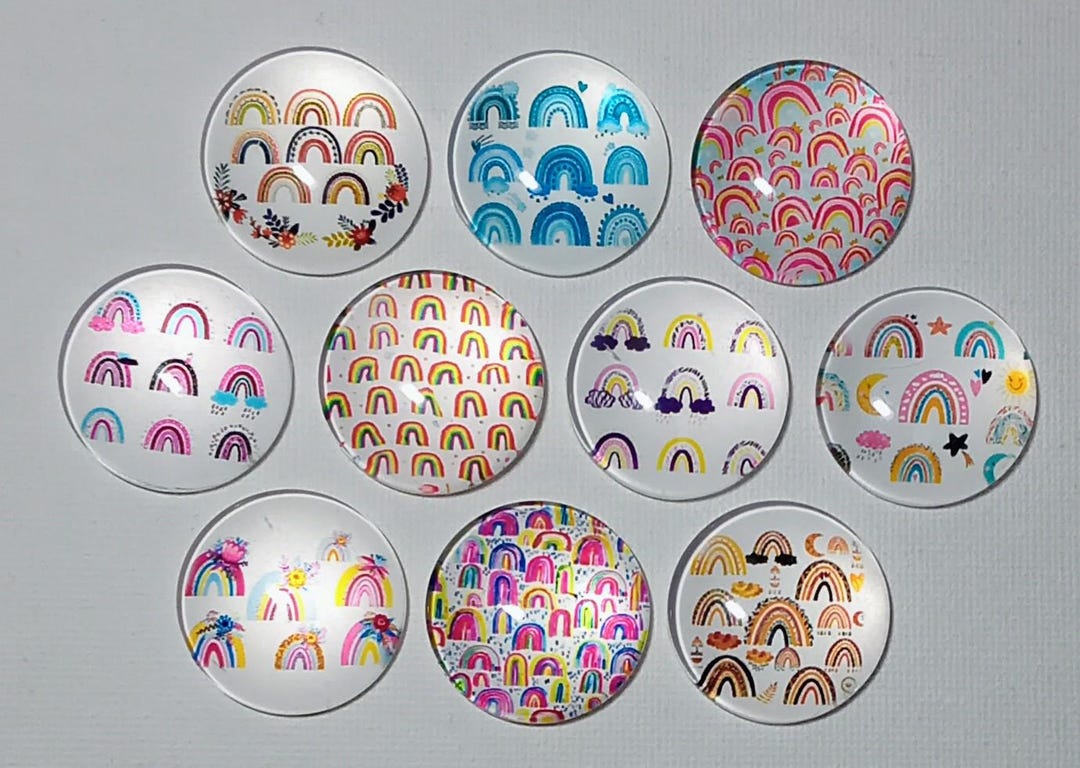 RAINBOW Magnet Set of Ten One Inch Round Glass Dome *soft & Bright ...