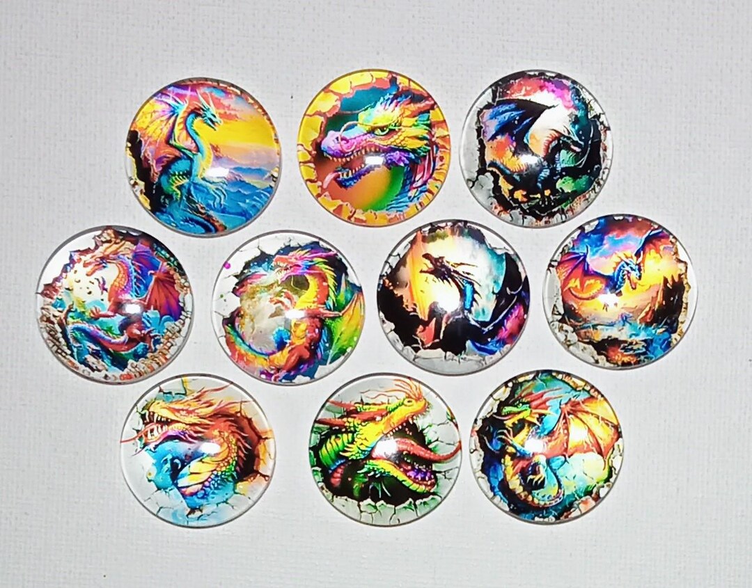DRAGON ART Magnet Set of 10 One Inch Round Glass Dome - Etsy
