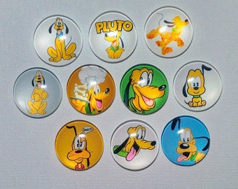 CARTOON DOG ANIMAL Magnet Set of 10 One Inch Round Glass Dome Mom Friend Relative Birthday Thanks Hang Artwork! FuN ReTRO ViNTAGE GiFT