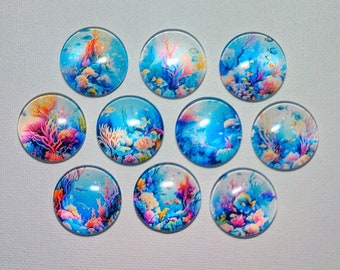 OCEAN ReEF LIFE MAGNET Set of 10 One Inch Round Glass Dome Holiday Gift Her Him Relative Gift Birthday Thanks CoRAL FiSh UnDERWATER