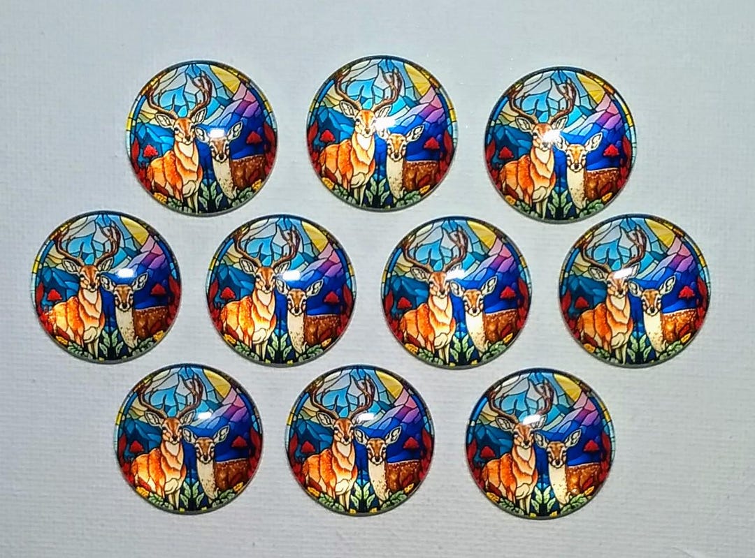 ELK and DEER Mountains Magnet Set of 10 One Inch Round Glass Dome Him ...