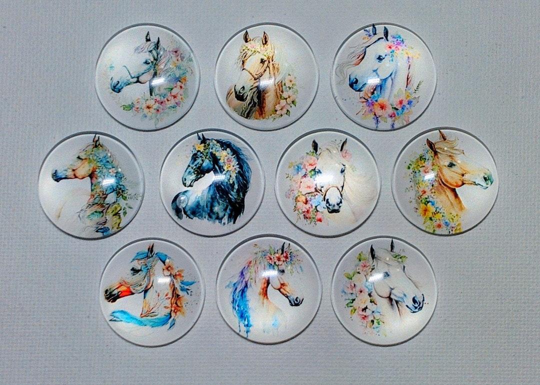 Soft WATERCOLOR HORSES Magnet Set of 10 One Inch Round Glass Dome ...