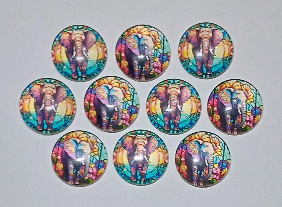 ELEPHANT MAGNET SET of Ten One Inch Round Glass Dome *five of Each ...