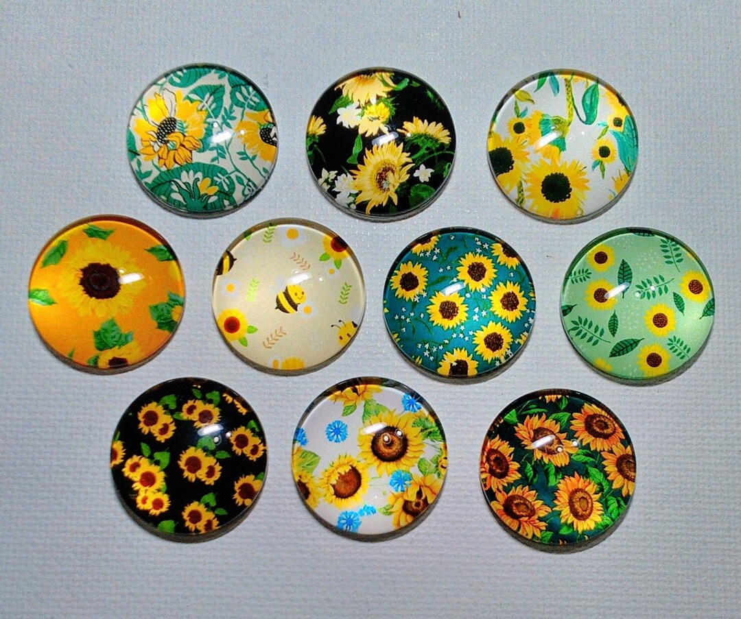 SUNFLOWER MAGNET Set of Ten One Inch Round Glass Dome - Etsy