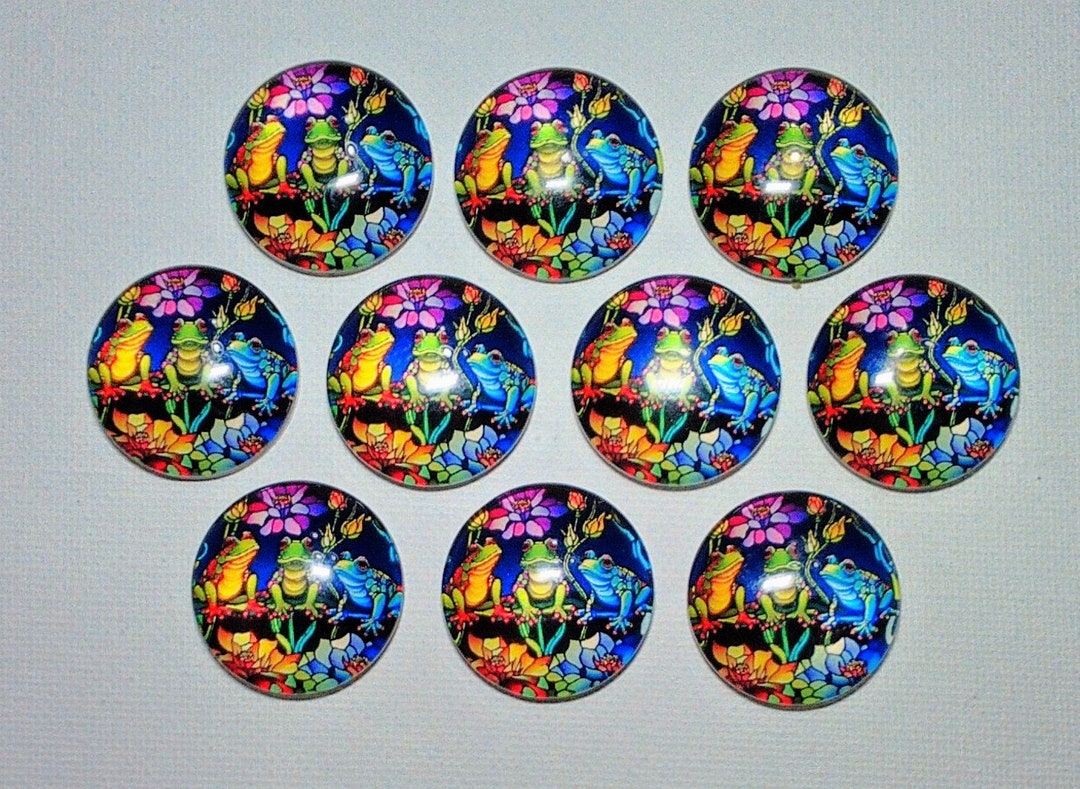 FROG TRIO Magnets Set of 10 One Inch Round Glass Dome Green Frogs ...