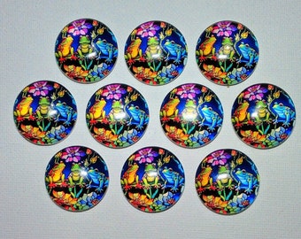 FROG TRIO Magnets Set of 10 One Inch Round Glass Dome Green Frogs Nature Gift Mom Relative Friend Birthday Thanks *ALL SaME DeSIGN*