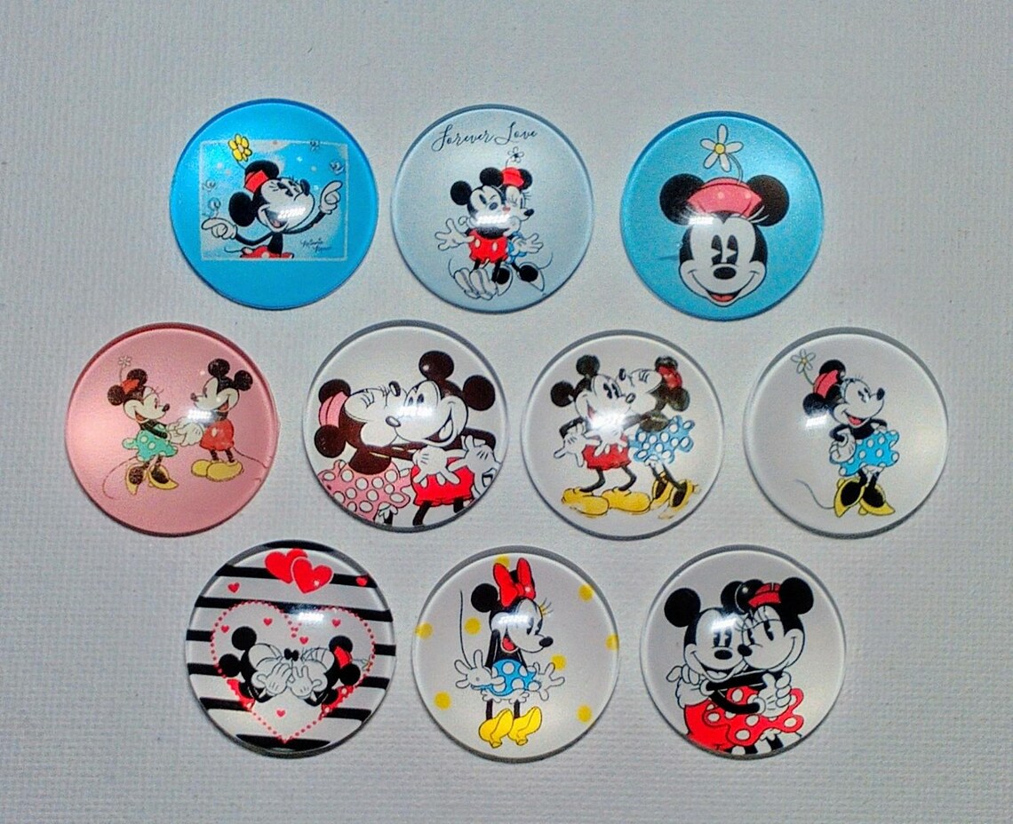 MOUSE CARTOON ANIMAL Magnet Set of 10 One Inch Round Glass Dome *retro ...