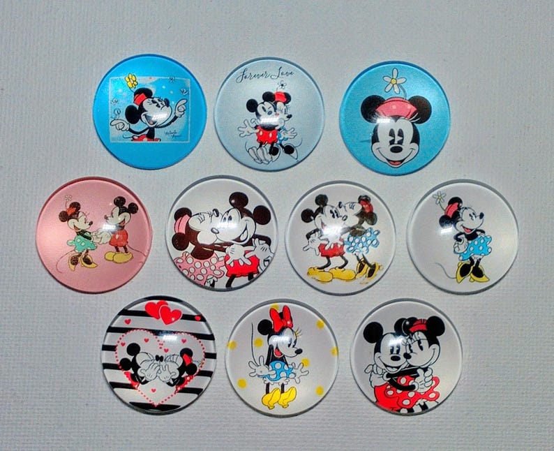 MOUSE CARTOON ANIMAL Magnet Set of 10 One Inch Round Glass Dome *retro ...