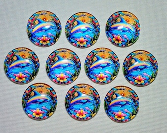 DOLPHIN FISH Magnets Set of 10 One Inch Round Glass Dome Gift Ocean Life Sea DoLPHIN Lover Birthday Beach House Friend *ALL SaME DeSIGN*