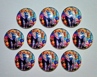 ELEPHANT MAGNET SET of Ten One Inch Round Glass Dome Elephant Lover Gift Birthday Mom Him Her Friend Relative Thanks *All SaME DeSIGN*