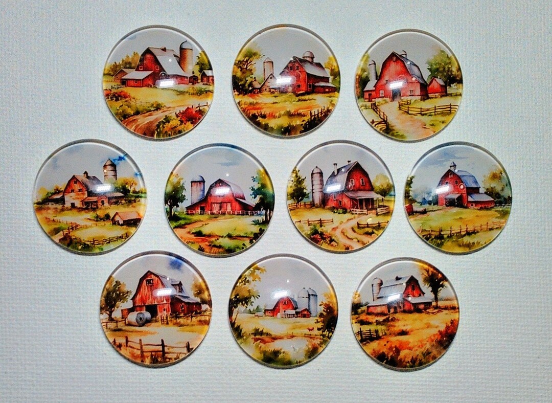 RED BARN FARMS Magnet Set of 10 One Inch Round Glass Dome - Etsy