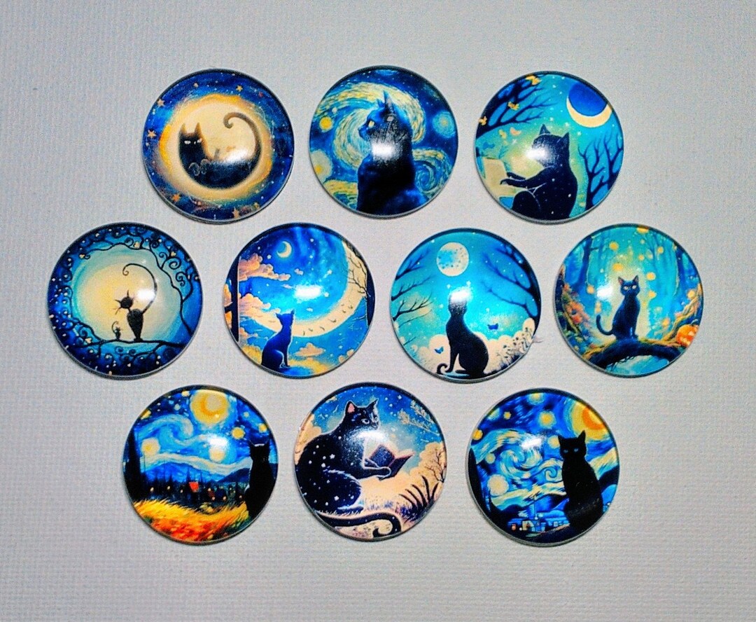 BLACK CATS and MOONS Magnets Set of 10 One Inch Round Glass Dome - Etsy