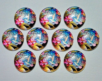 HUMMINGBIRDS STAINED GLASS ArT Magnet Set of 10 One Inch Round Glass Dome Mom Relative Birthday Thanks SheShed Friend *All SaME DeSIGN*