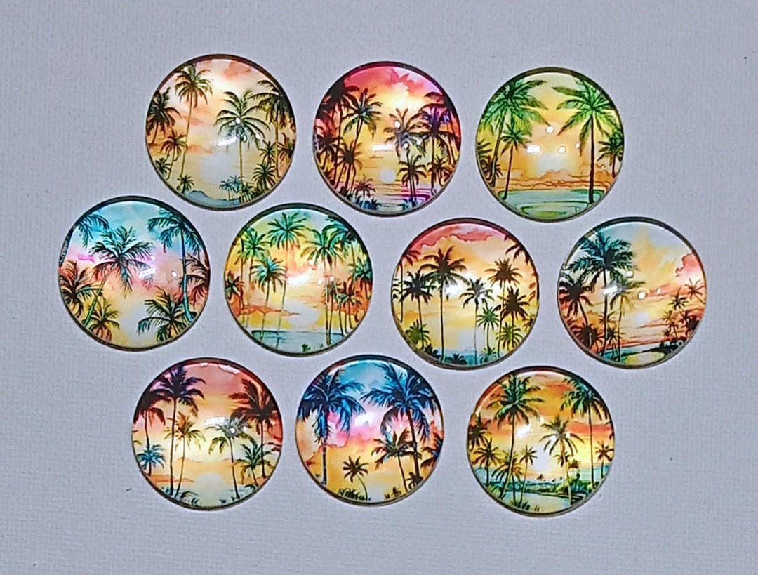 PALM TREES SUNSET Magnets Set of 10 One Inch Round Glass Dome - Etsy