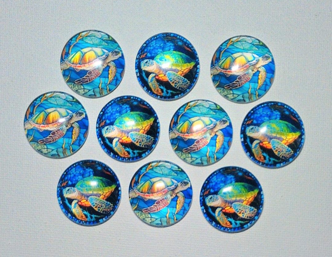SEA TURTLES Magnets Set of 10 One Inch Round Glass Dome Gift Ocean Life ...