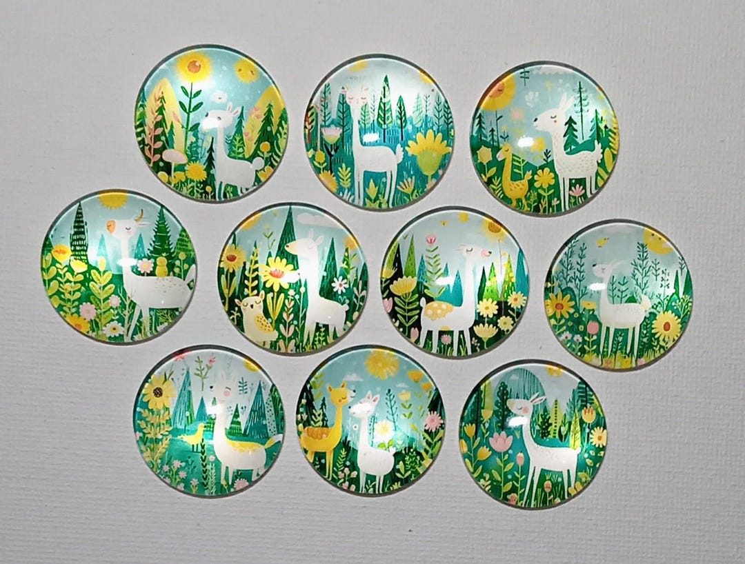 CARTOON LLAMA Animal Magnets Set of 10 One Inch Round Glass Dome - Etsy