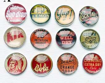 VINTAGE SODA Pop MAGNET Set of 12 One Inch Round Glass Dome *Choose Set A or B* She Shed Man Cave Birthday Thanks Friend Hang the Artwork!