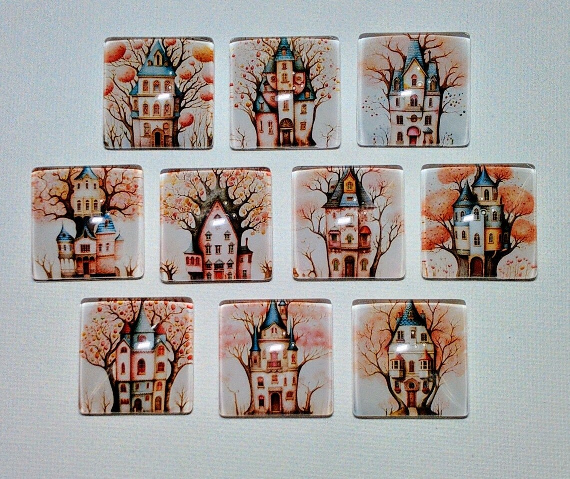 WHIMSICAL TREEHOUSE MAGNETS Set of Ten One Inch Square Glass Dome - Etsy