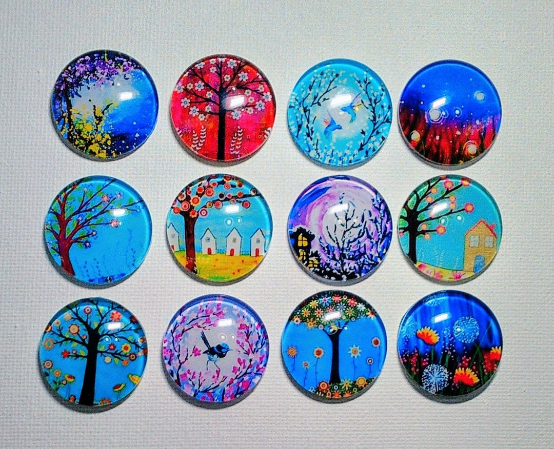 WHIMSICAL NATURE ART Magnets Set of 12 One Inch Round Glass Dome - Etsy