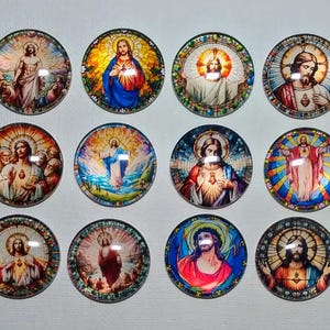 RELIGIOUS FAITH MAGNETS Set of 12 One Inch Round Glass Dome Birthday Mom Relative Friend *Stained Glass Look*