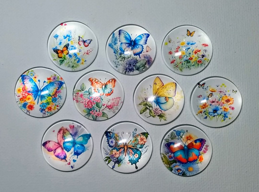 BUTTERFLY Magnet Set of Ten One Inch Round Glass Dome - Etsy
