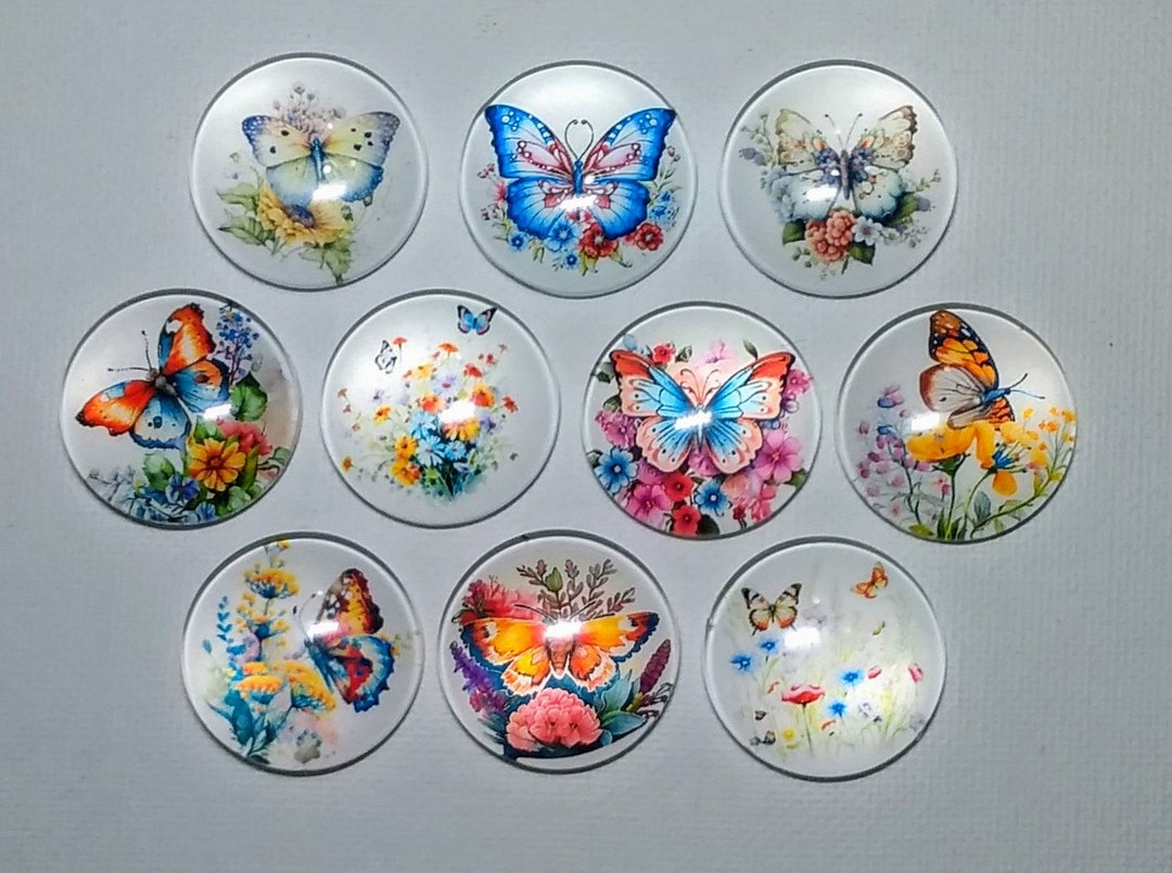 BUTTERFLY Magnet Set of Ten One Inch Round Glass Dome - Etsy