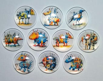 STEAMPUNK ANIMALS MaGNET Set of Ten One Inch Round Glass Dome