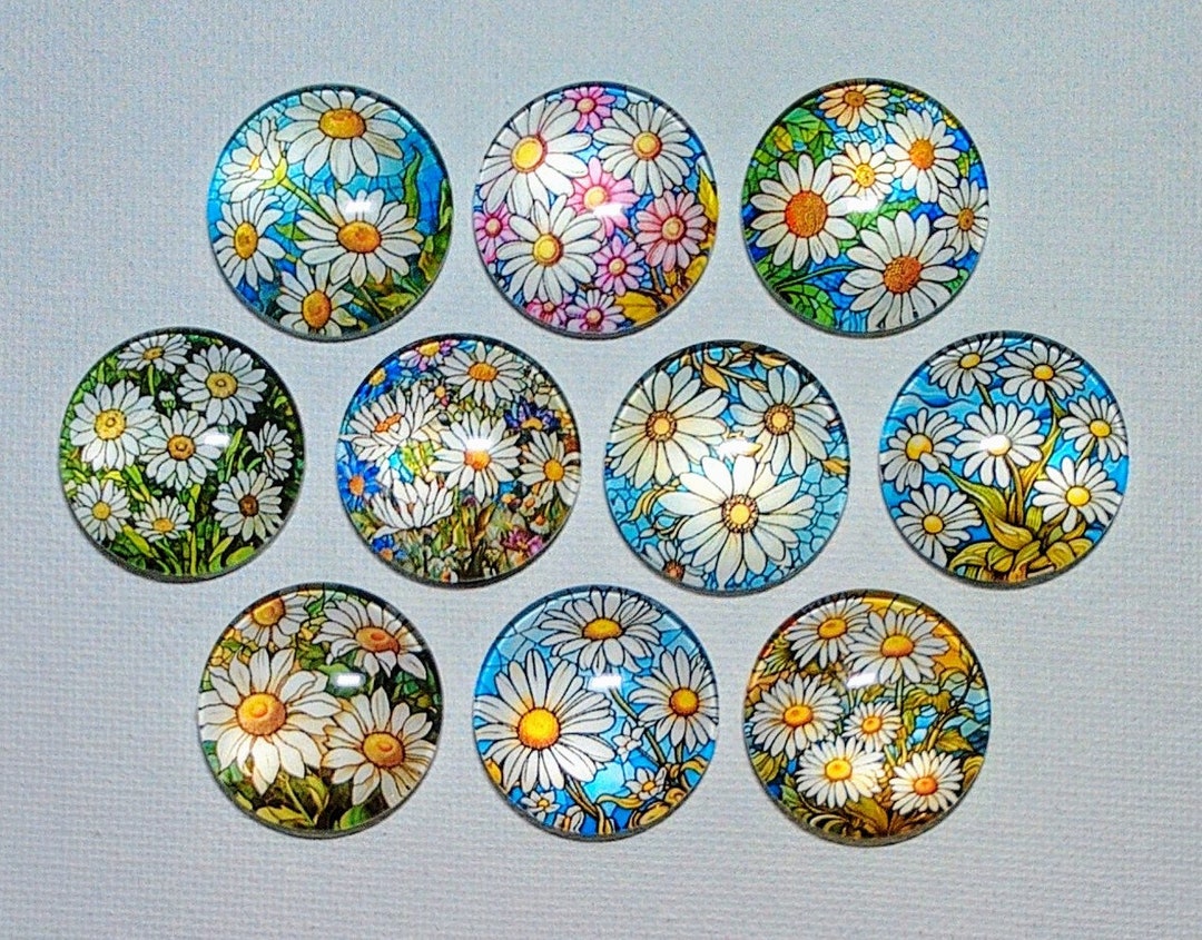 DAISY FLOWERS Magnet Set of 10 One Inch Round Glass Dome - Etsy