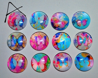 BUTTERFLY MAGNET SET of 12 One Inch Round Glass Dome *Choose Set A or B* Butterfly Lover Birthday Mom Friend Relative Thanks Hang Artwork!