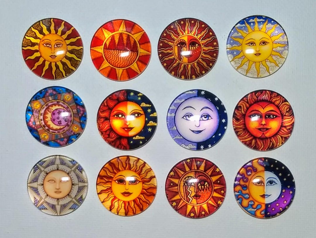 SUN Moon CELESTIAL Magnet Set of 12 One Inch Round Glass Dome - Etsy