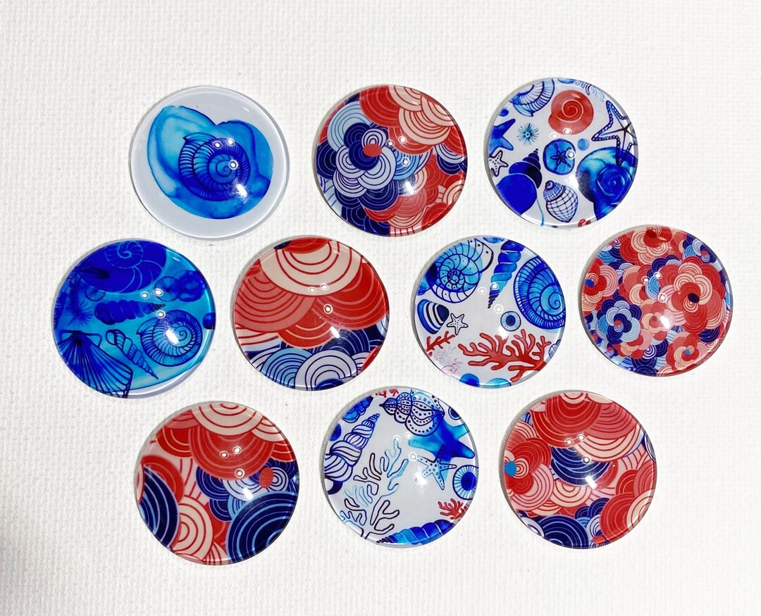 RED BLUE Ocean Art Magnets Set of 10 One Inch Round Glass Dome - Etsy