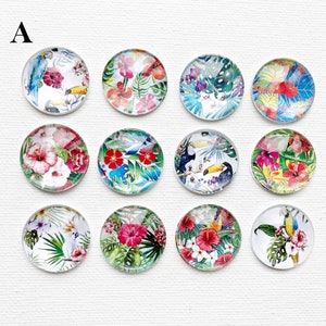 TROPICAL FLOWER BIRD Magnet Set de 12 Dôme en verre * Vous choisissez quel ensemble * Maman Grand-mère Parente Elle a perdu anniversaire Merci Ami Bureau Accrocher Art