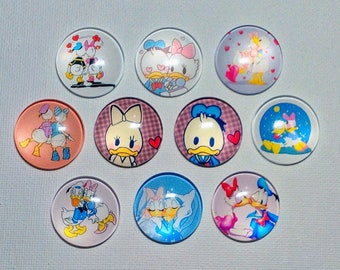 CARTOON DUCKS ANIMAL Magnet Set of 10 One Inch Round Glass Dome Mom Friend Relative Birthday Thanks Hang the Artwork! FuN ReTRO ViNTAGE GiFT