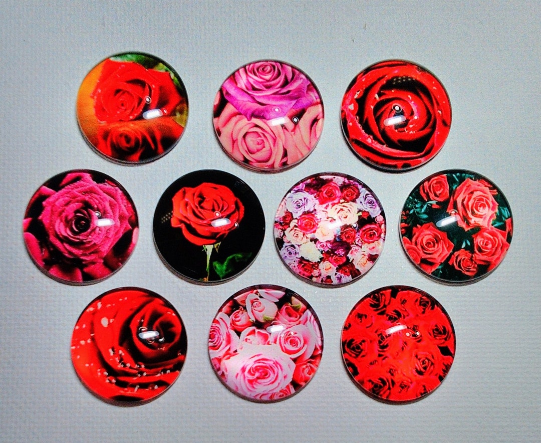 ROSES MAGNET Set of Ten One Inch Round Glass Dome - Etsy
