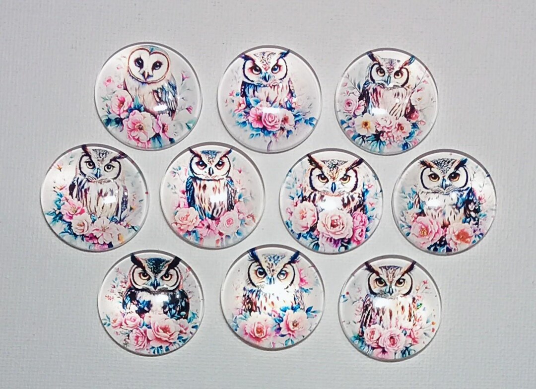 OWLS FLORAL MAGNET Set of 10 One Inch Round Glass Dome - Etsy