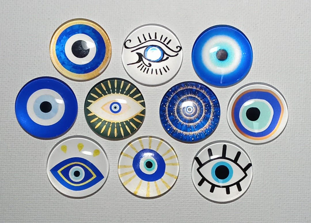 EVIL EYE OM Zen Magnet Set of 10 One Inch Round Glass Dome *protection ...