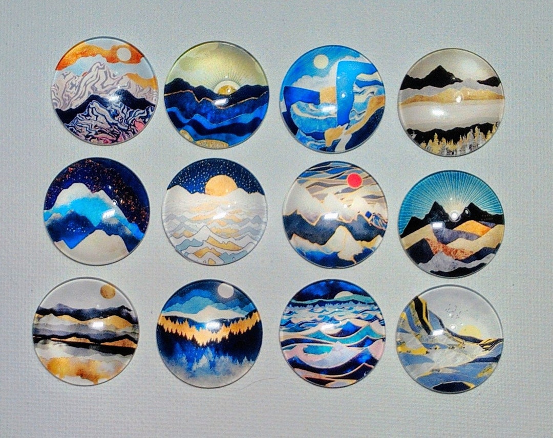 CONTEMPORARY ART LANDSCAPE Magnets Set of 12 One Inch Round Glass Dome ...