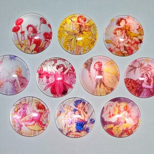 FLOWER FAIRIES MAGNETS of 10 One Inch Round Glass Dome Subtle Images Fairy Art Hostess Gift Birthday Mom Relative Gift Thanks Friend