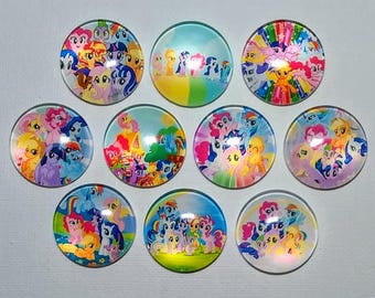CaRTOON PoNY ANIMAL Magnet Set of 10 One Inch Round Glass Dome